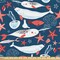 Ambesonne Narwhal Fabric by The Yard, Arctic Ocean Fauna Fish and Jellyfish Sketch, Decorative Fabric for Upholstery and Home Accents, 3 Yards, Royal Blue